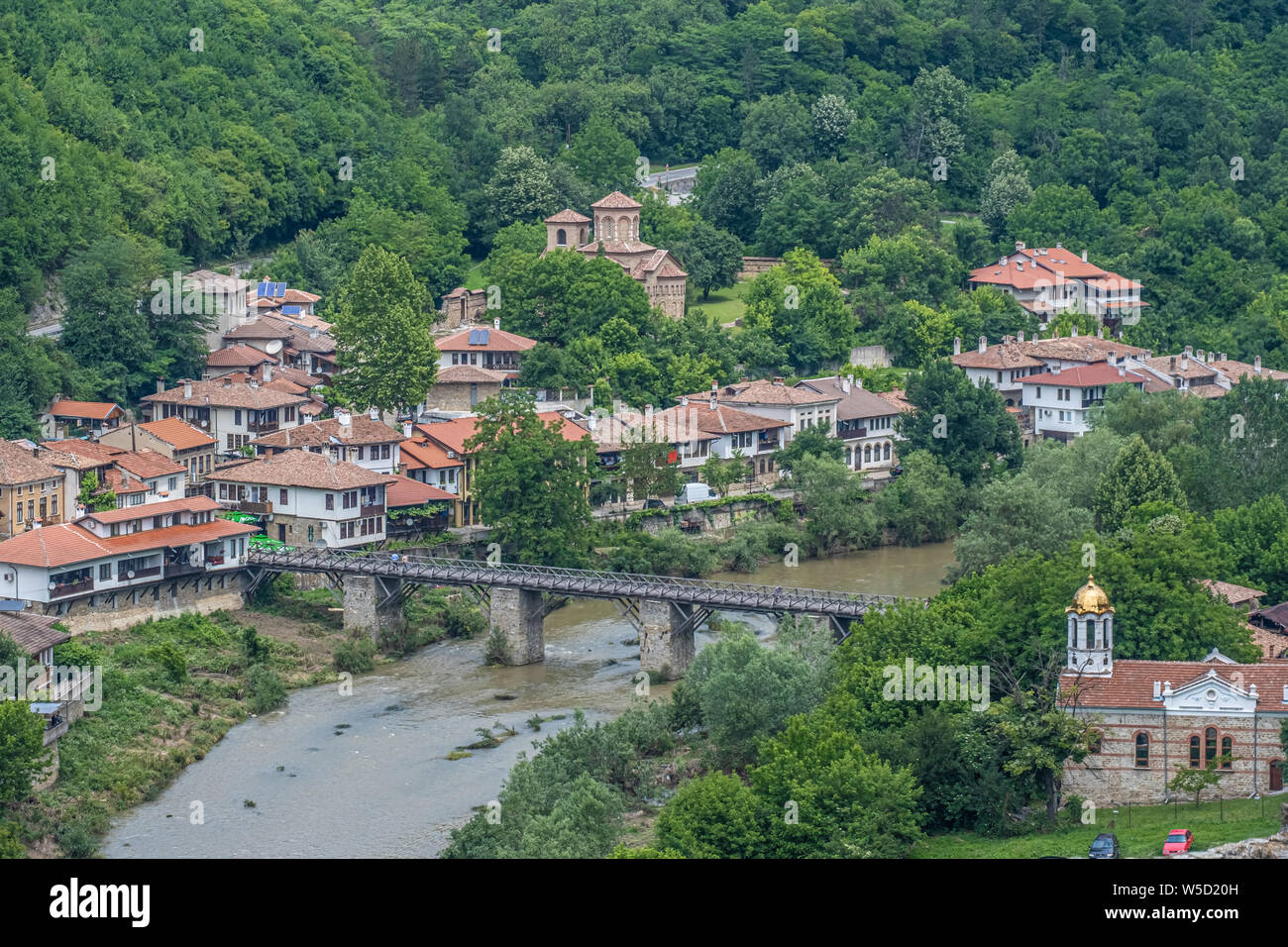 The old town of Veliko Tarnovo, City of the Tsars, on the Yantra River, Bulgaria. It was the capital of the Second Bulgarian Kingdom Stock Photo