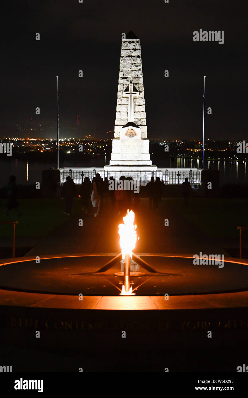 ANZAC War Memorial at night, Kings Park, Perth, Western Australia Stock Photo