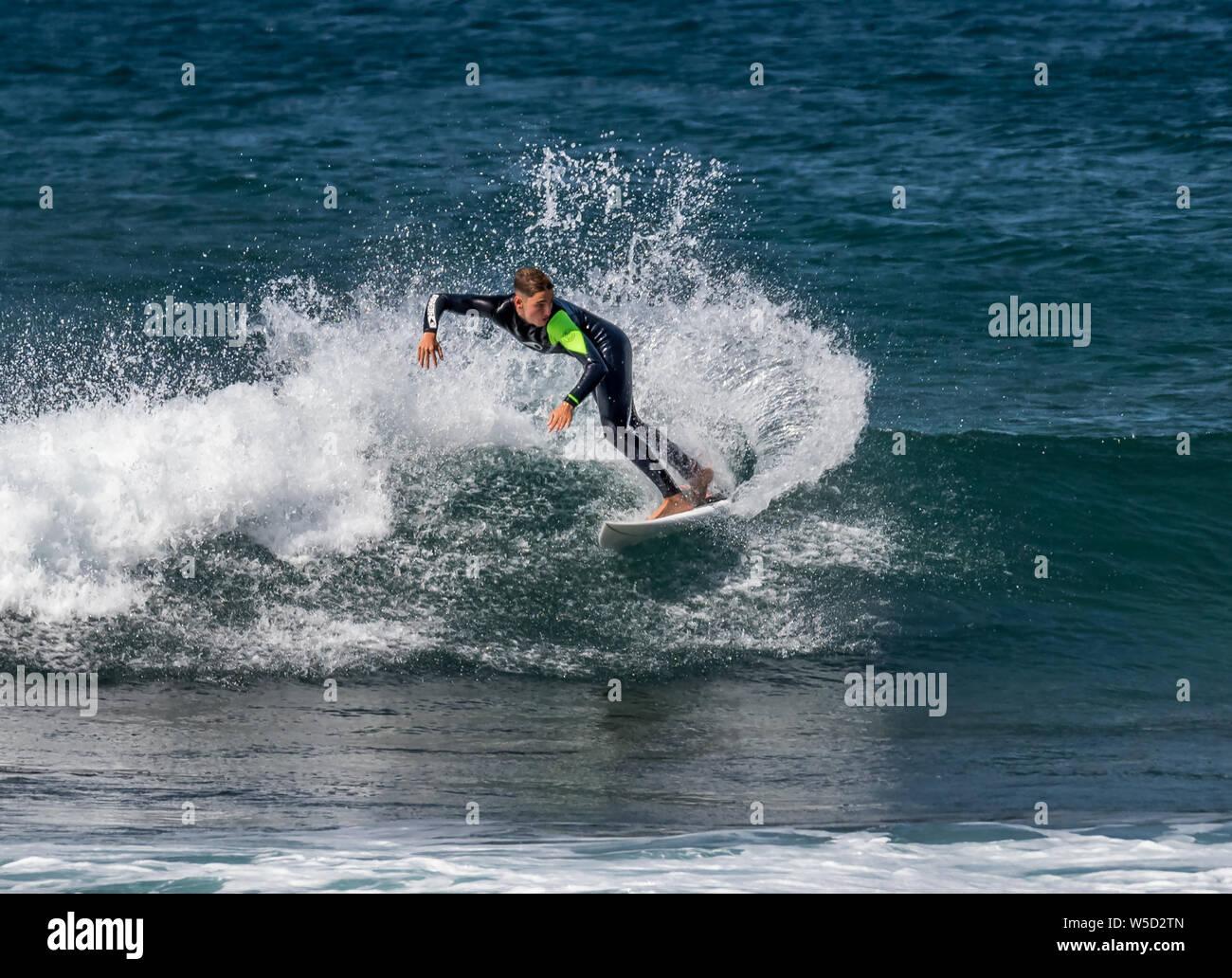 Short Board Surfing Playa De Las Americas Stock Photo