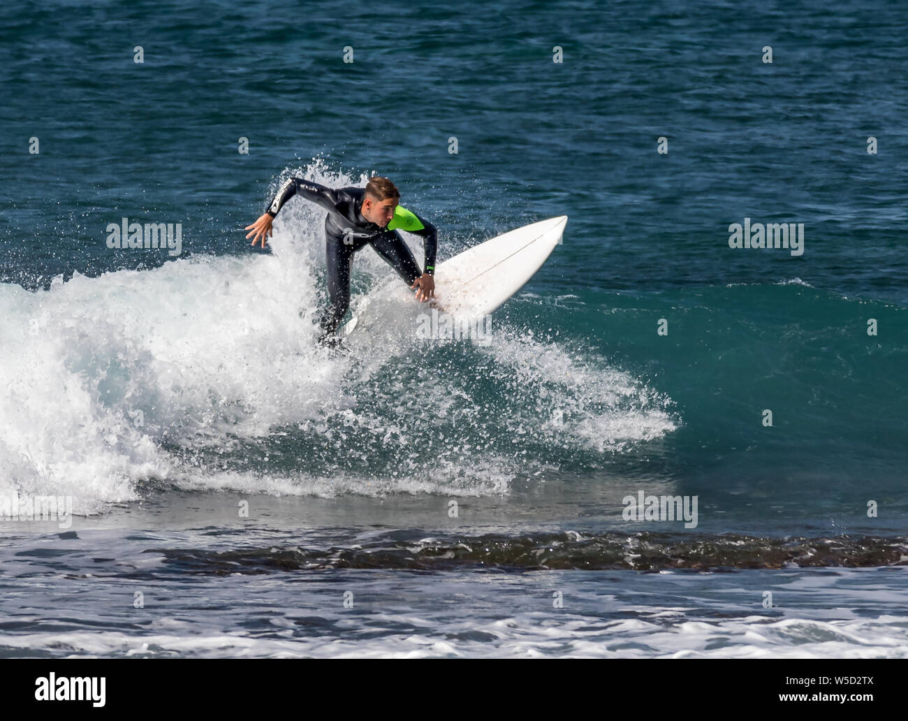 Short Board Surfing, Playa de las Americas Stock Photo