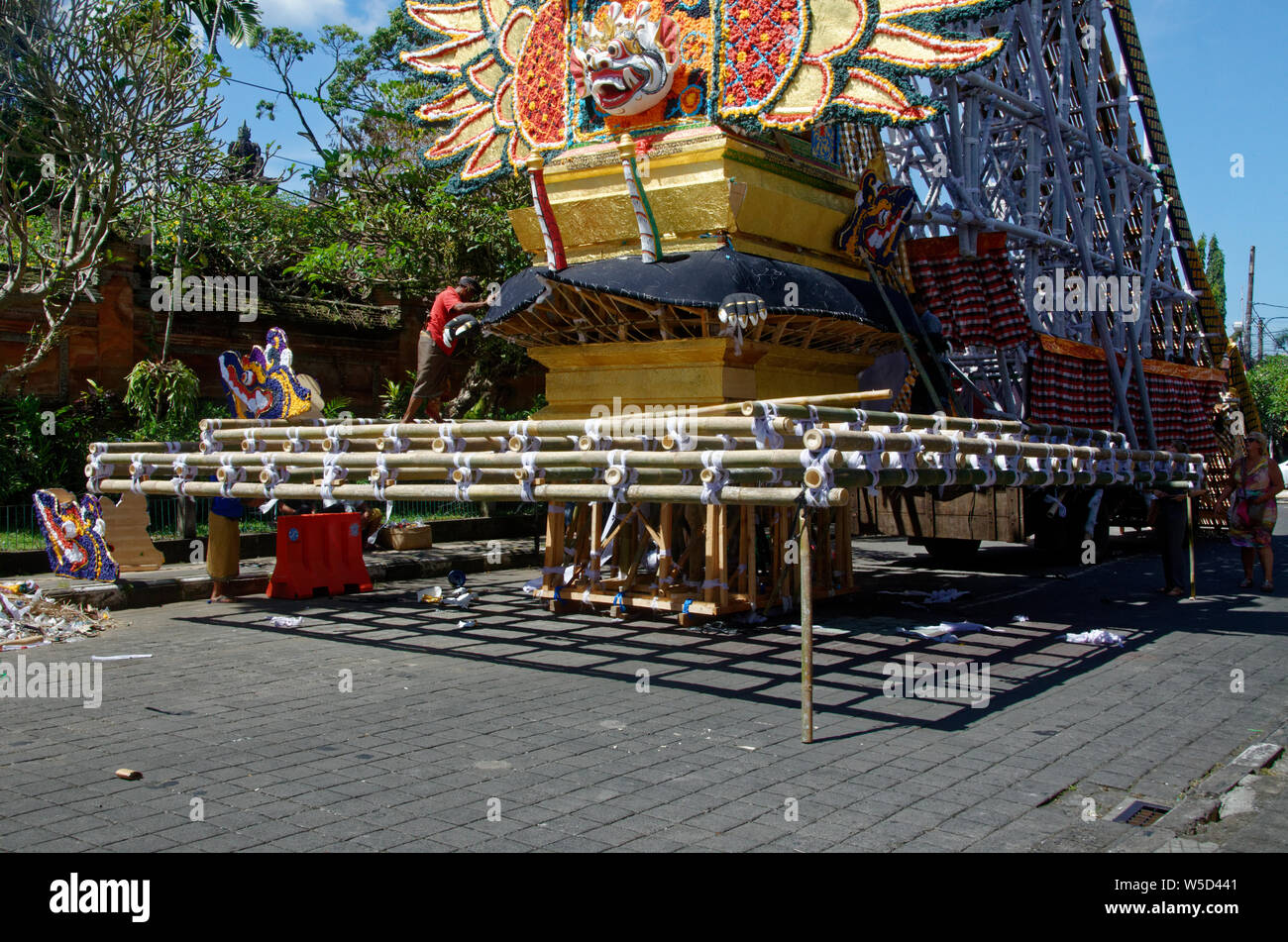 Bamboo used as scaffolding and support during the construction of a