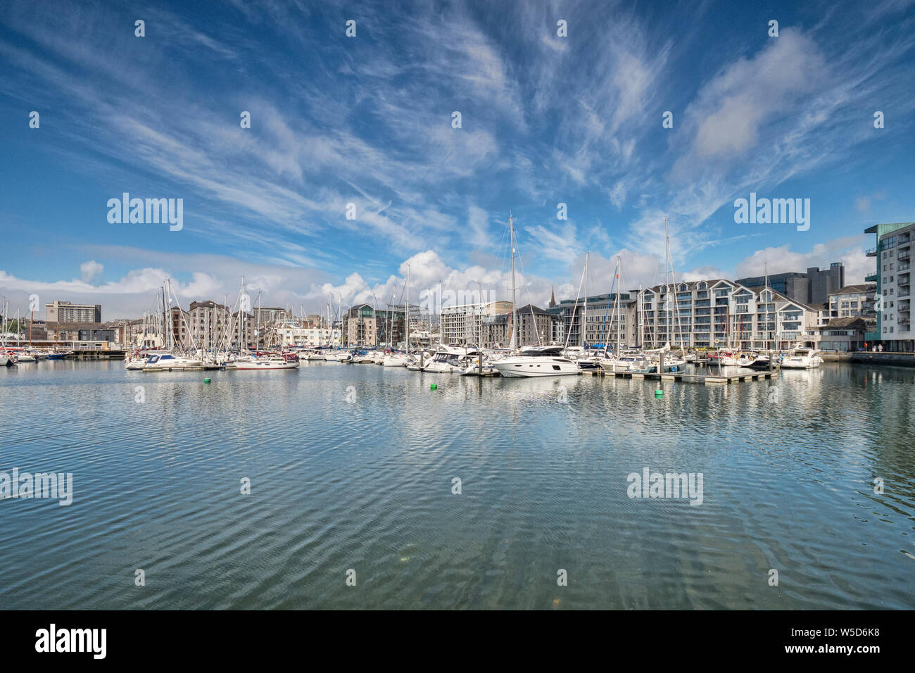 2 June 2018: Plymouth, Devon, UK - New apartment blocks on the waterfront in Plymouth Barbican. Stock Photo