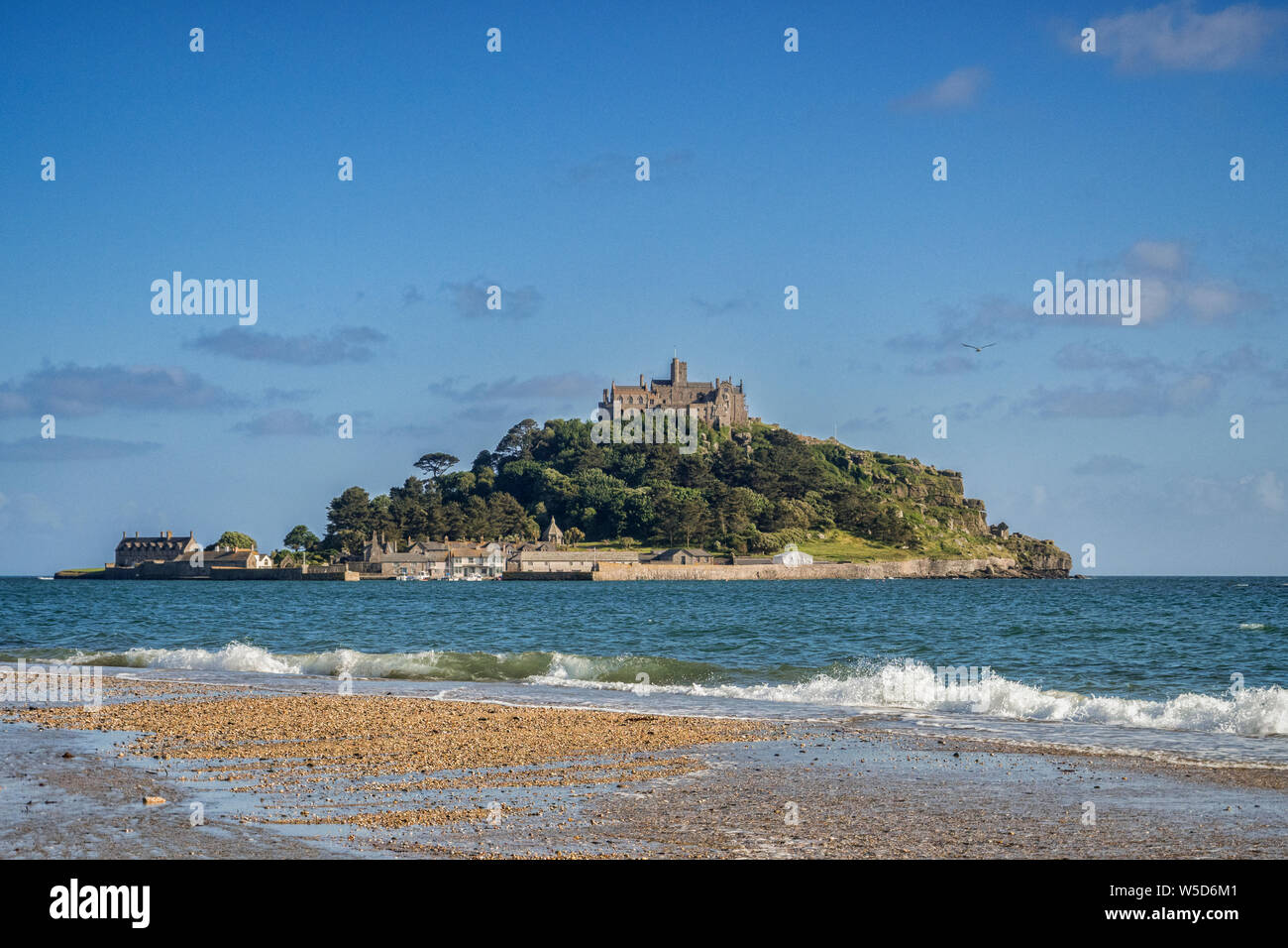 St Michael's Mount at Marazion, Cornwall, UK at evening, from the beach. Stock Photo
