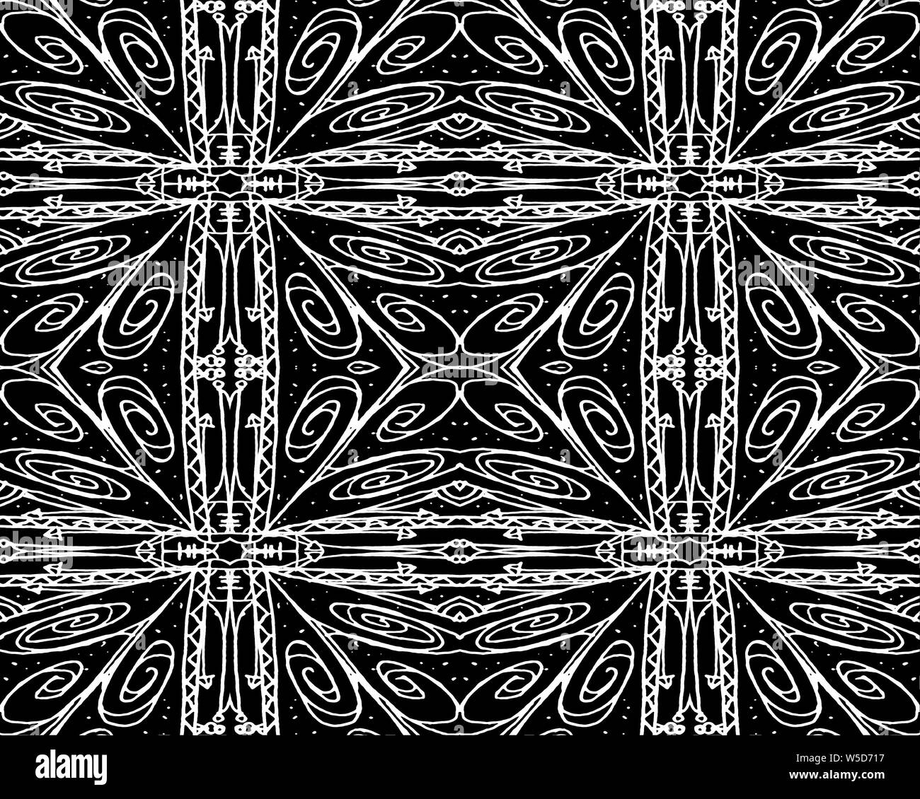 Hand drawn black and white abstract ornate seamless pattern design ...