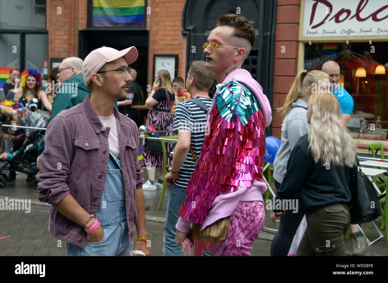 Two guys having fun at Pride event, Nottingham Stock Photo