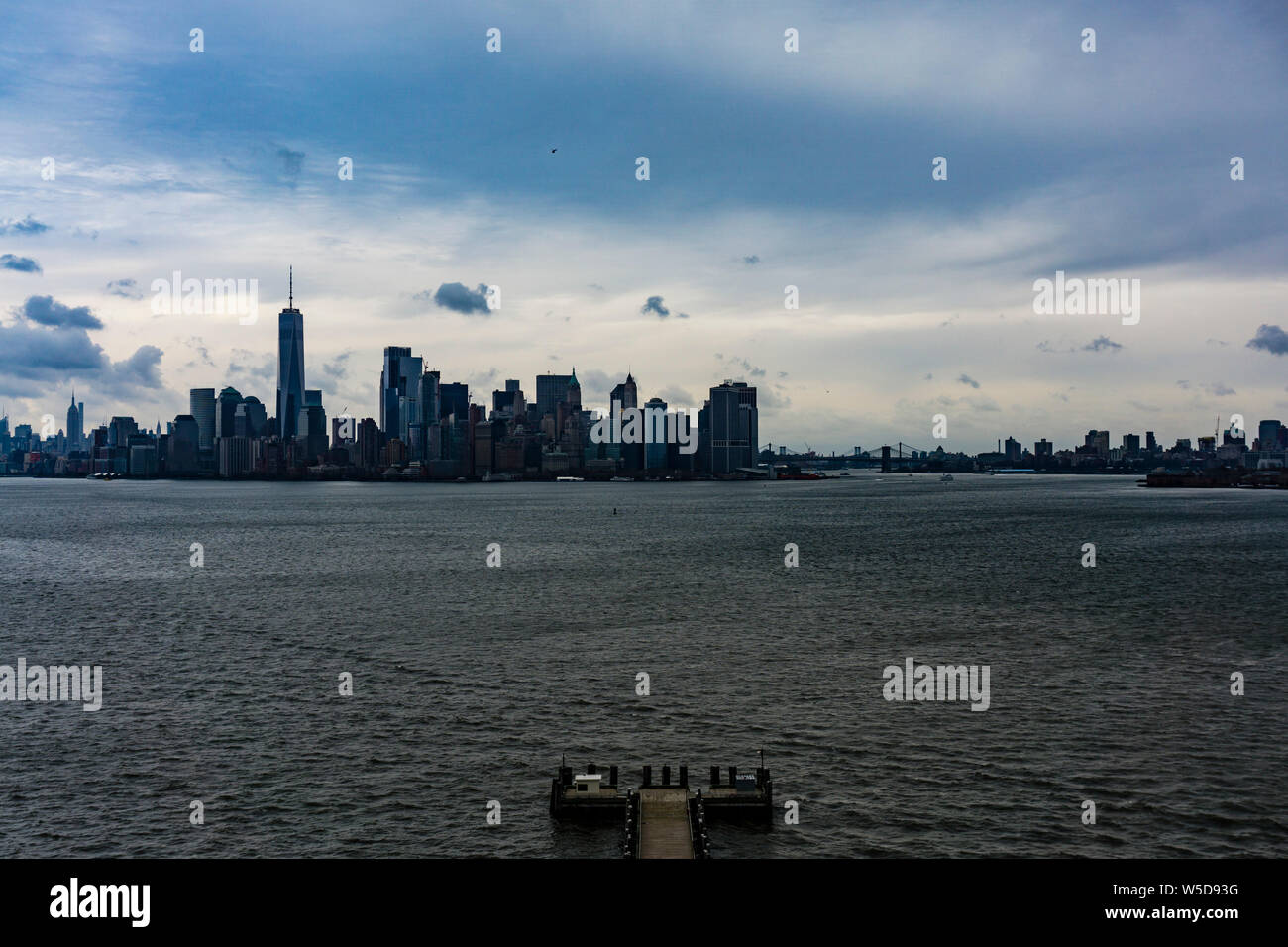 New York Manhattan Panorama from Statue of Liberty island Stock Photo