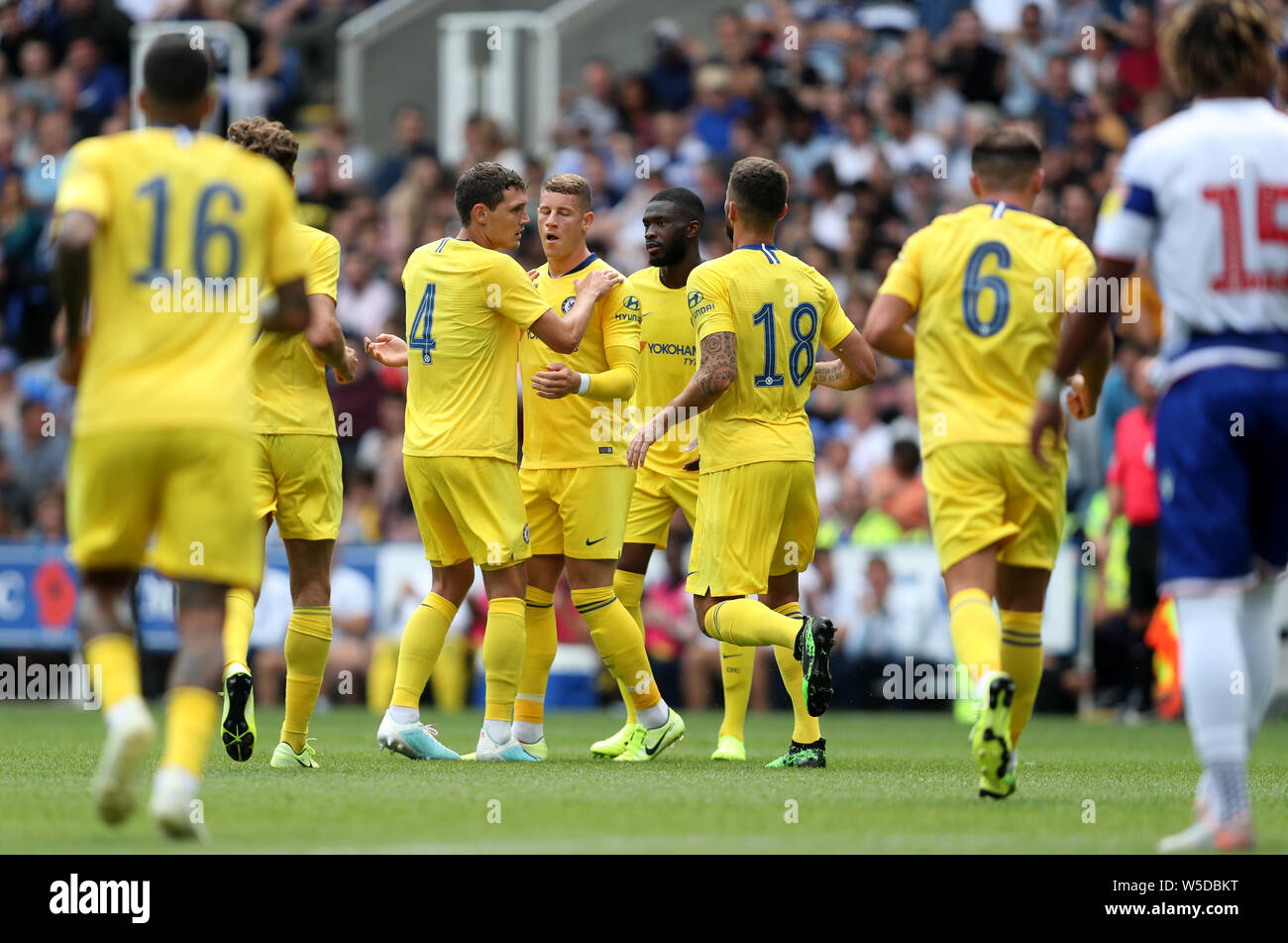 Chelsea's Ross Barkley (centre right) celebrates scoring his side's first goal of the game during the pre-season friendly match at the Madejski Stadium, Reading. Stock Photo