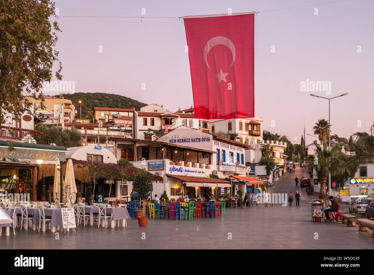 Main square of the mediterranean town Kas in Turkey. Stock Photo