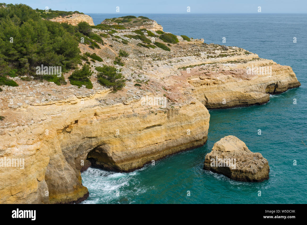 Cliff view and Atlantic ocean in Lagoa. Algarve, Portugal Stock Photo