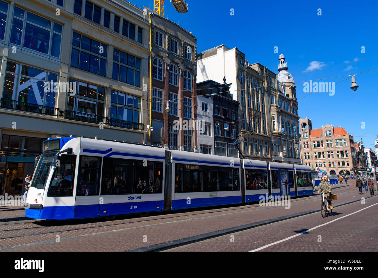 Trams in Amsterdam, Netherlands Stock Photo