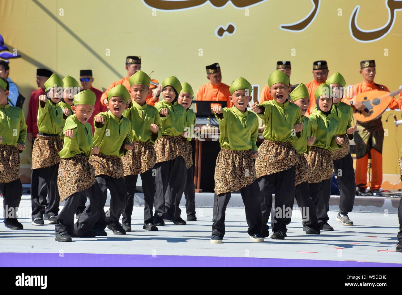Bandar Seri Begawan, Brunei. 28th July 2019. Children perform during a