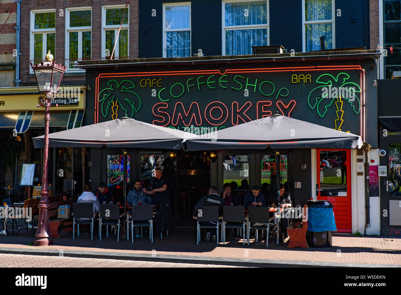 A coffeeshop at Rembrandtplein square in Amsterdam, Netherlands Stock Photo