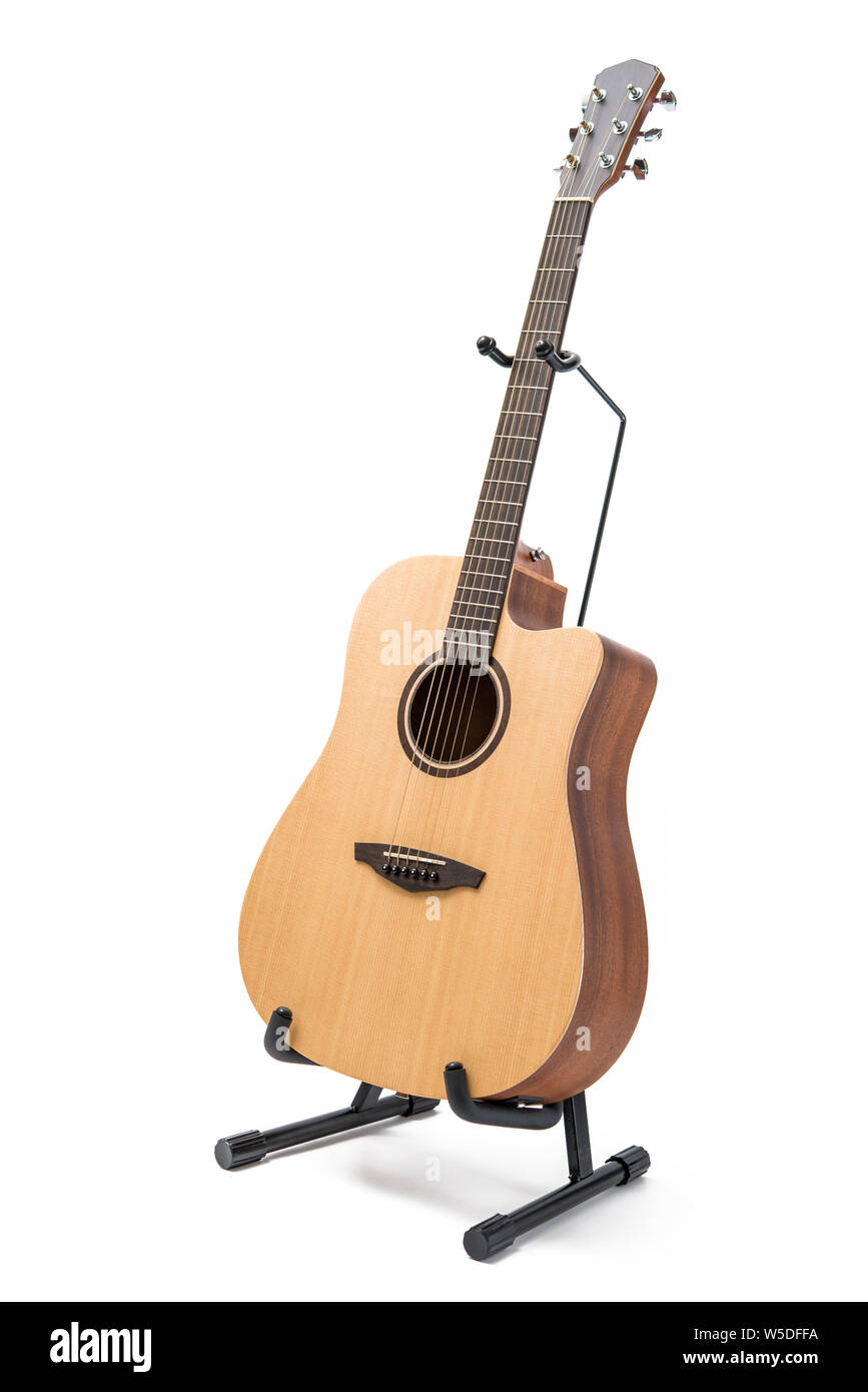 acoustic guitar with stand isolated on white background Stock Photo Alamy