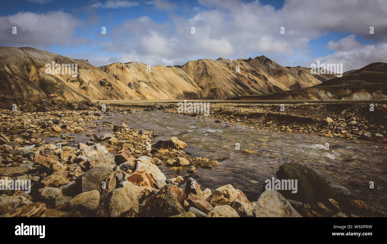River and mountain view near Landmannalaugar Iceland Stock Photo