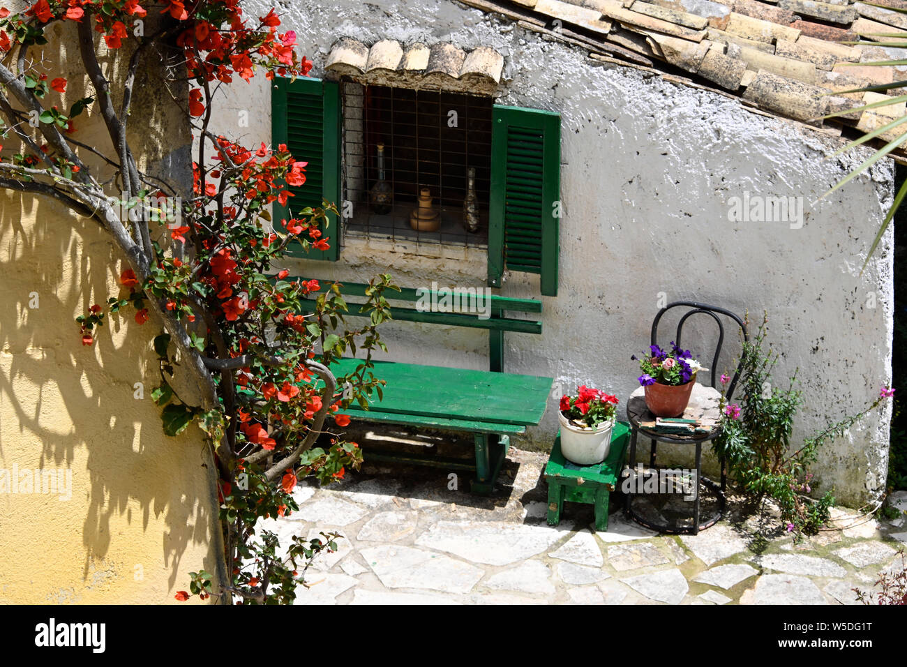 Simple stone cottage in Corfu village Stock Photo
