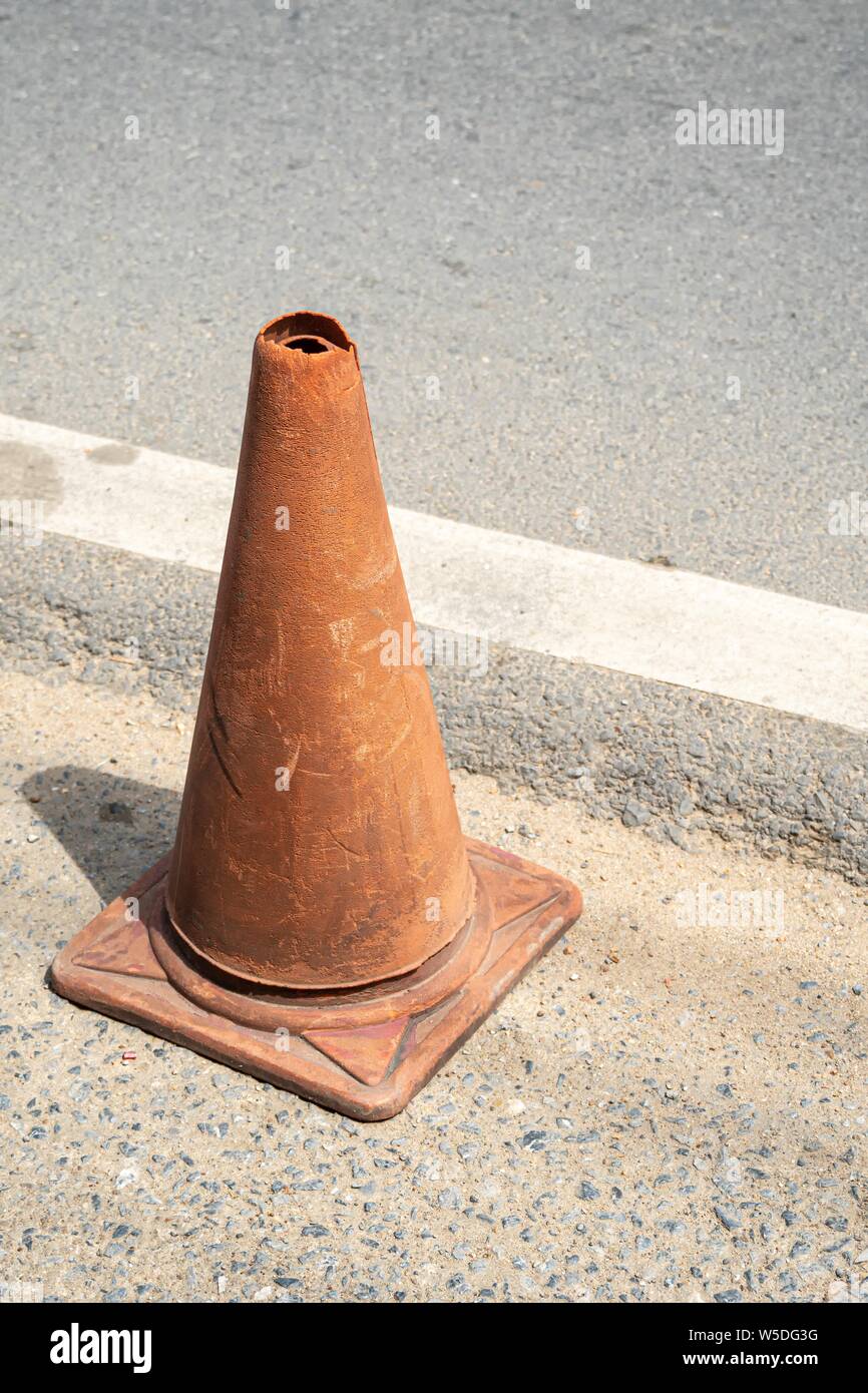 Old Traffic cones, also called pylons, witches' hats, road cones