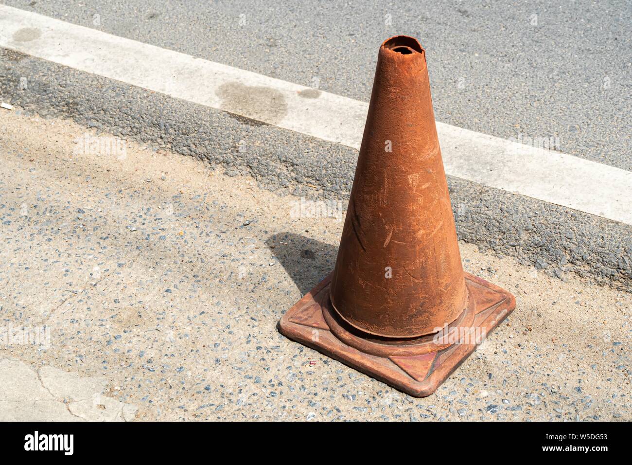 Old Traffic cones, also called pylons, witches' hats, road cones