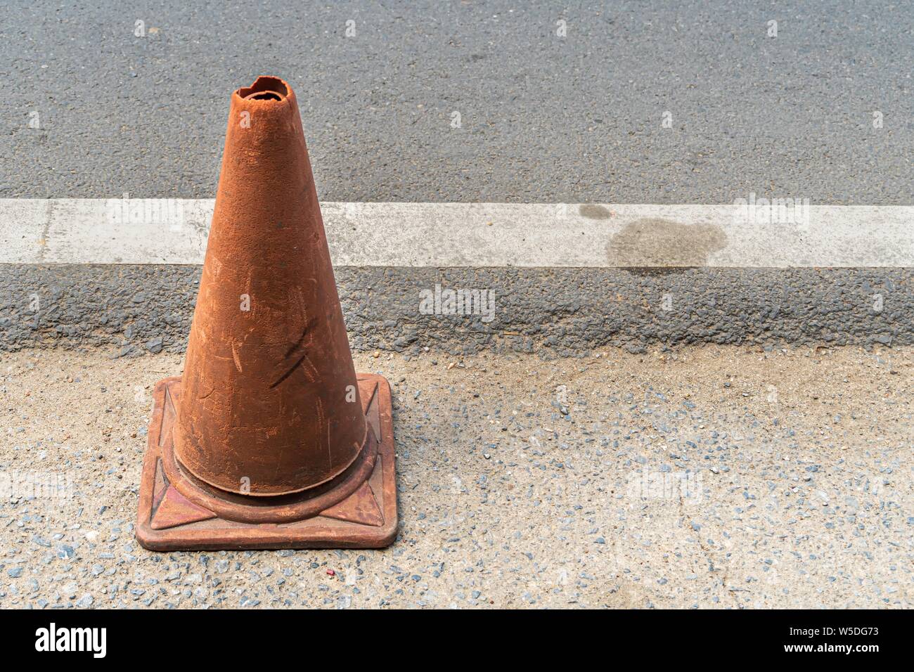 Old Traffic cones, also called pylons, witches' hats, road cones