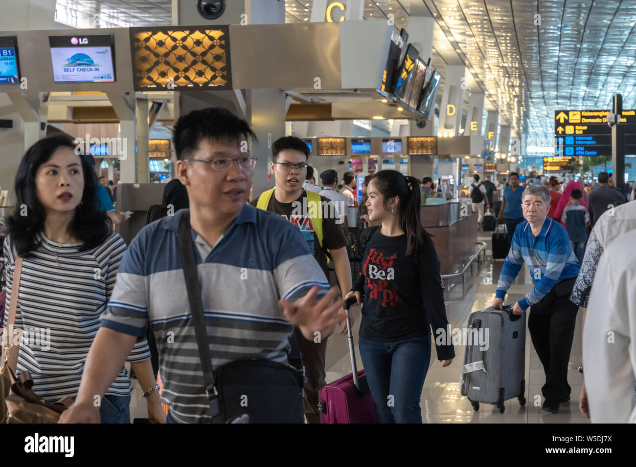 Jakarta, Indonesia April 2019 Indonesian passengers in SoekarnoHatta International Airport