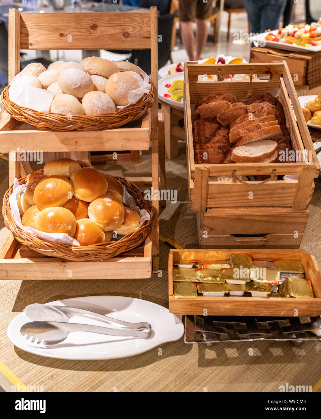variety of bakery bread and rolls station in buffet line Stock Photo Alamy