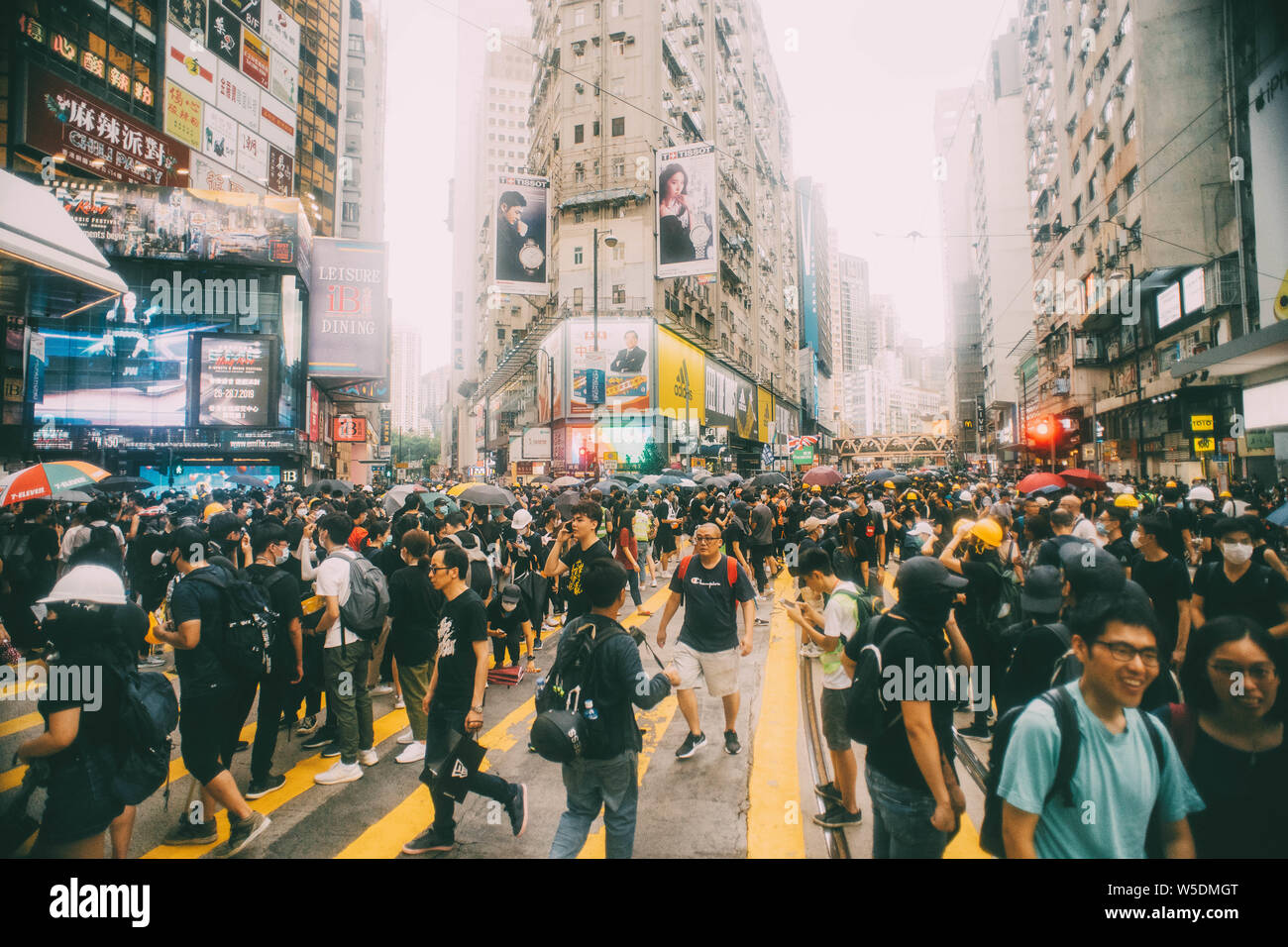 Hong Kong- 28 July 2019: Protesters are occupied Causeway Bay of Hong Kong to protest the Hong Kong extradition law. Stock Photo
