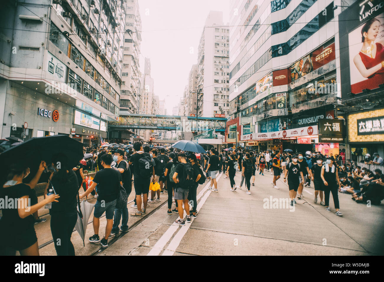 Hong Kong- 28 July 2019: Protesters are occupied Causeway Bay of Hong Kong to protest the Hong Kong extradition law. Stock Photo