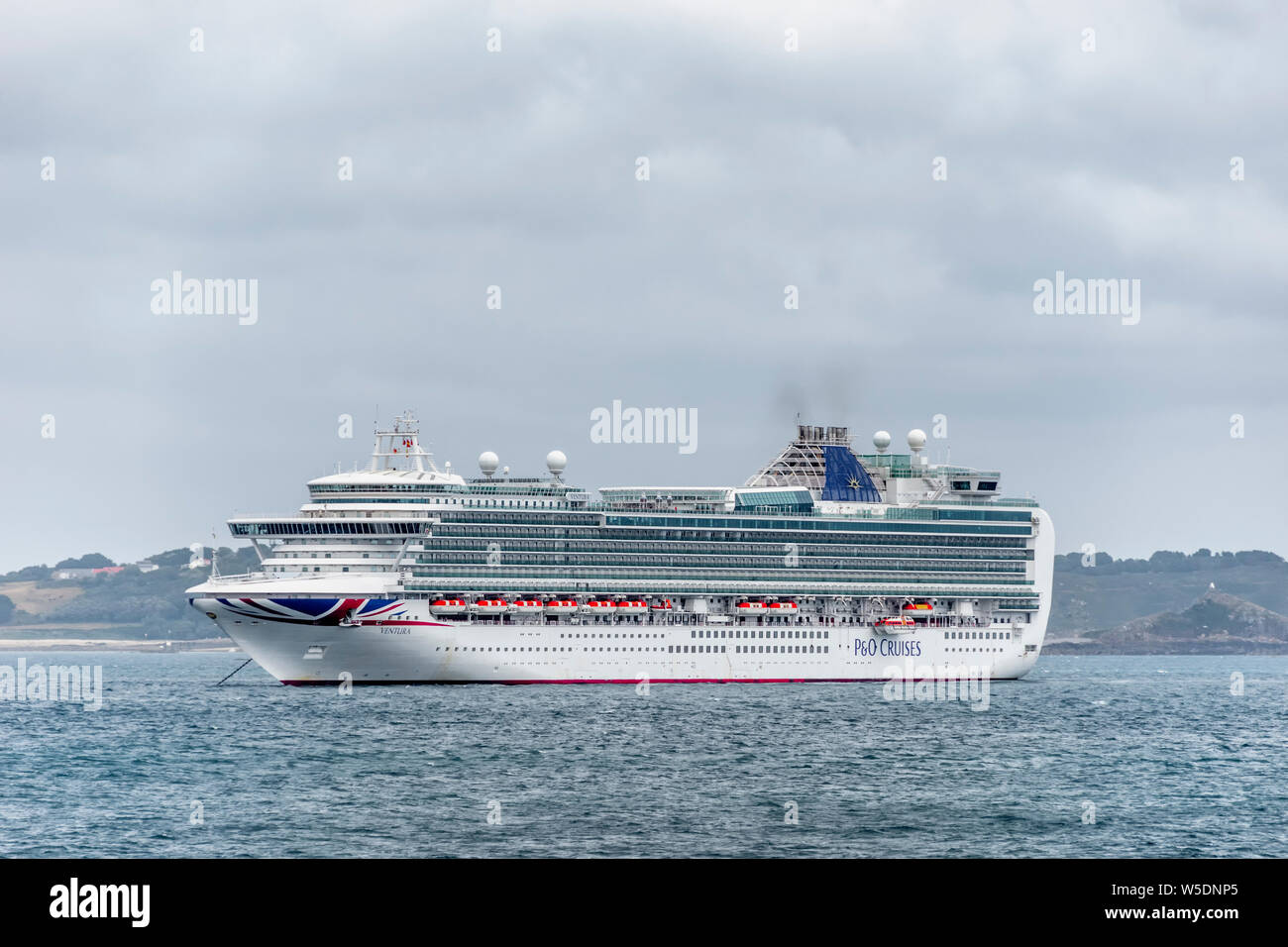 P&O Cruise ship the Ventura.at anchor in Guernsey. Stock Photo