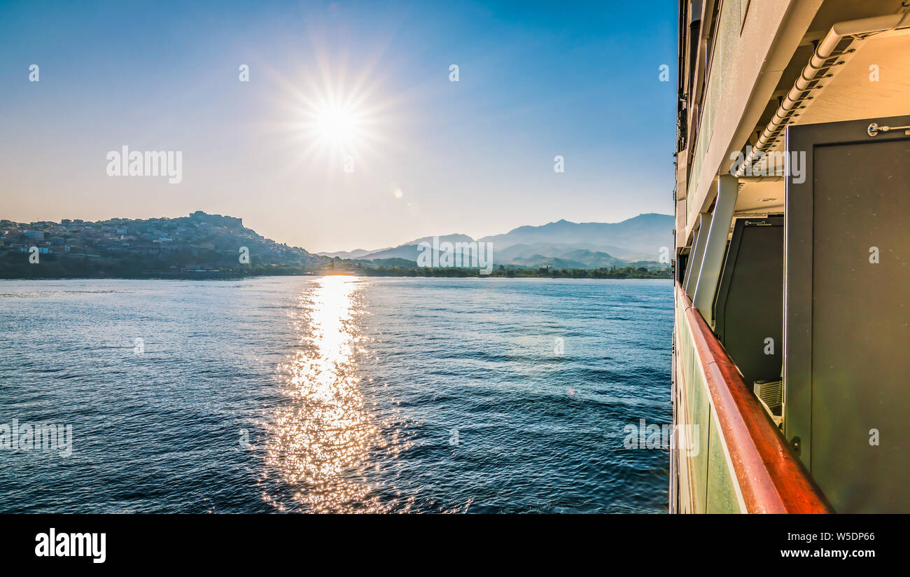 Cruise ship at sunset with side view of balcony Stock Photo - Alamy