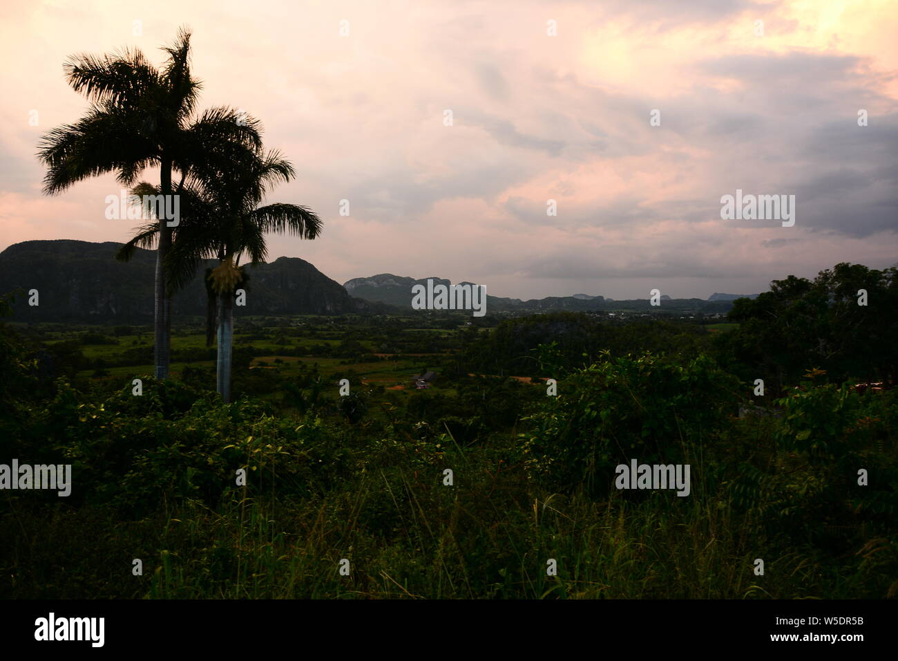 Sunset in Viñales Valley, Pinar del Río Province. Stock Photo