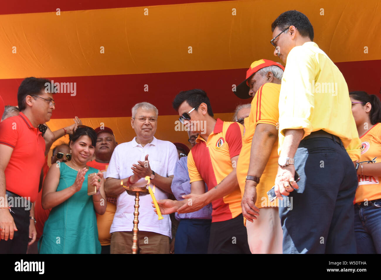 Lighting of Lam by Bhaichung Bhutia in 100 years celebration of East Bengal Football Club at Kumartuli Park, Kolkata. Stock Photo