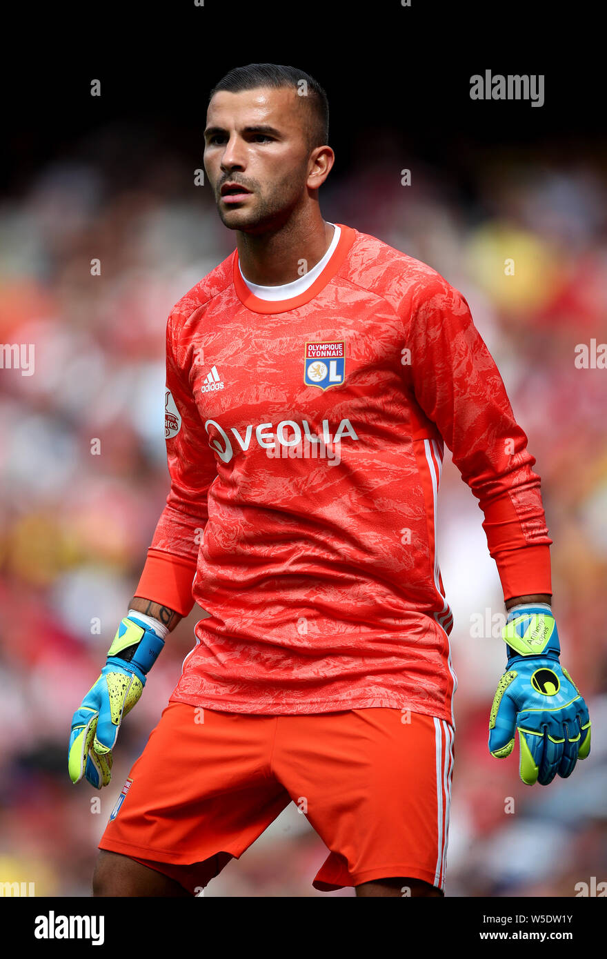 Lyon's goalkeeper Anthony Lopes during the Emirates Cup match at the Emirates Stadium, London. Stock Photo