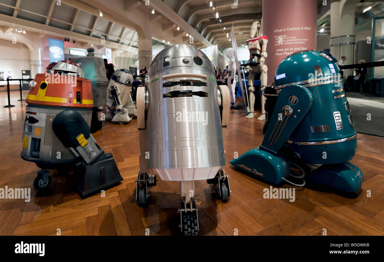 Dearborn, Michigan, USA. 28th July, 2019. Robots on display during the 10th Annual Maker Faire Detroit at the Henry Ford Museum of American Innovation. Maker Faire is a gathering of tech enthusiasts, tinkerers, engineers and science club members who gather to show and share knowledge about what they've made. Credit: Brian Cahn/ZUMA Wire/Alamy Live News Stock Photo
