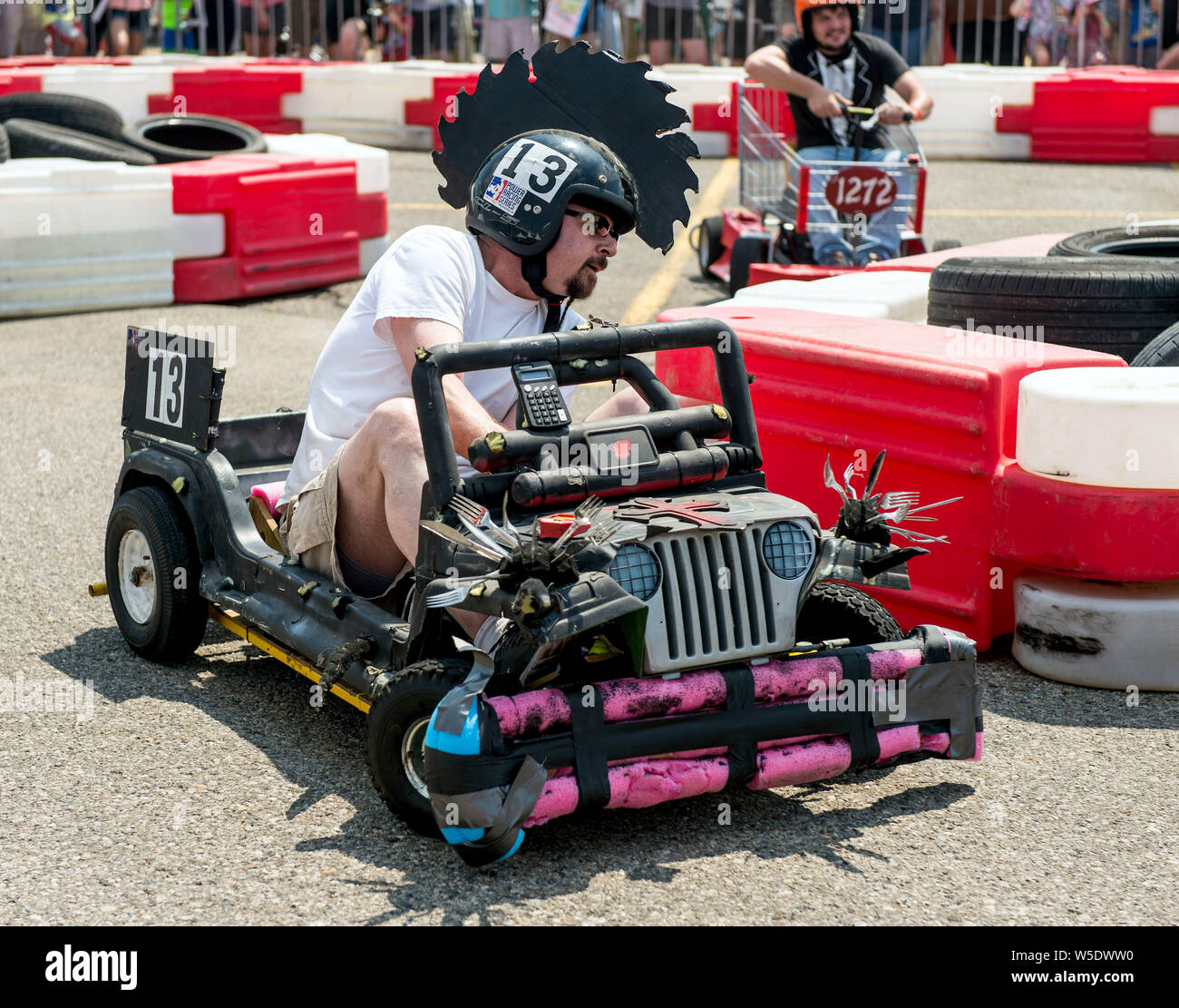 Dearborn, Michigan, USA. 28th July, 2019. Track action in the Power Racing Series during the 10th Annual Maker Faire Detroit at the Henry Ford Museum of American Innovation. Maker Faire is a gathering of tech enthusiasts, tinkerers, engineers and science club members who gather to show and share knowledge about what they've made. Credit: Brian Cahn/ZUMA Wire/Alamy Live News Stock Photo