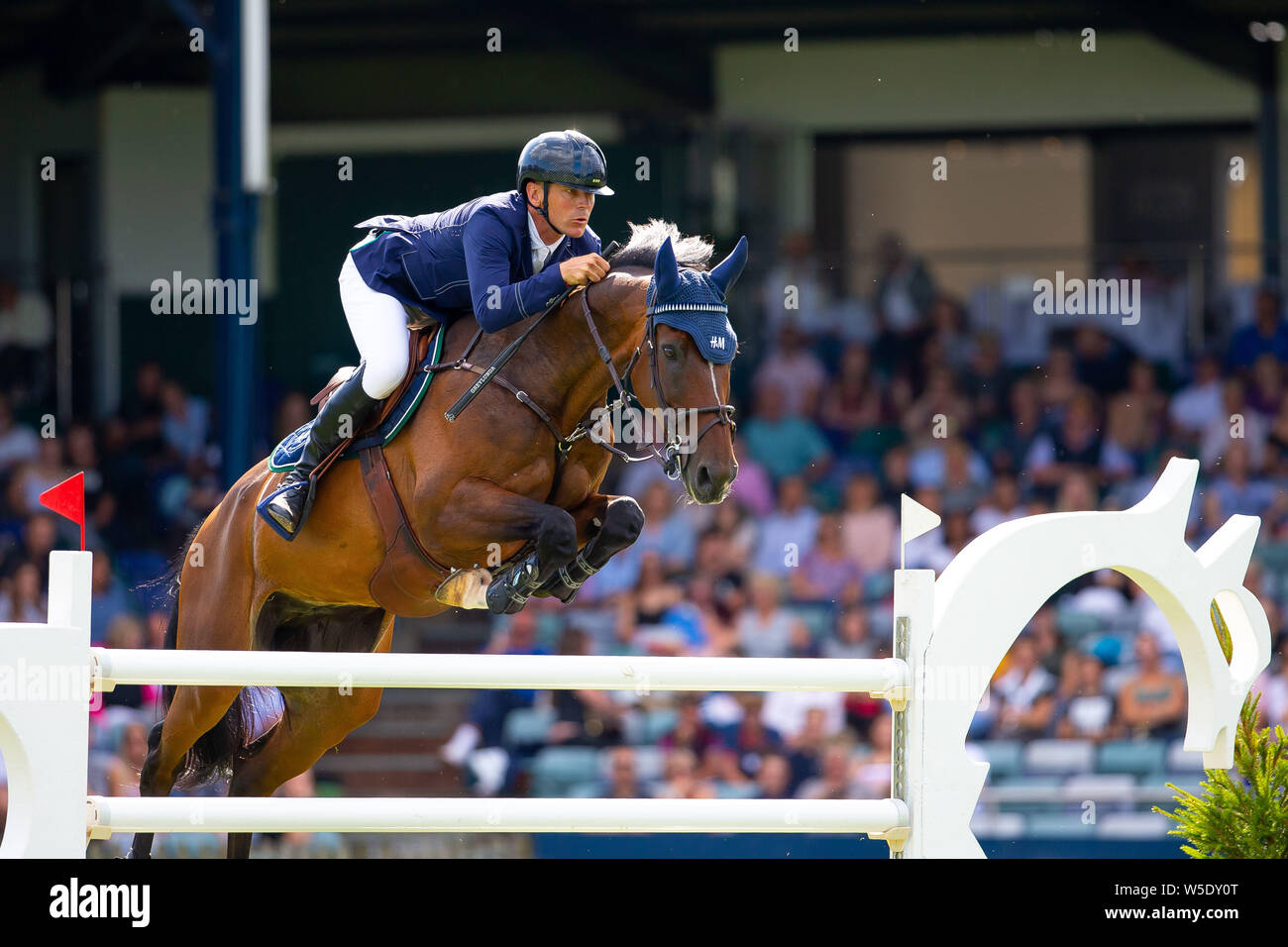 Hickstead, West Sussex, UK. 28th July 2019.  2nd place Peder Fredricson (SWE) riding Zacremento. The Longines BHS King George V Gold Cup at the Royal International Horse Show. Credit: Sport In Pictures/Alamy Live News Stock Photo