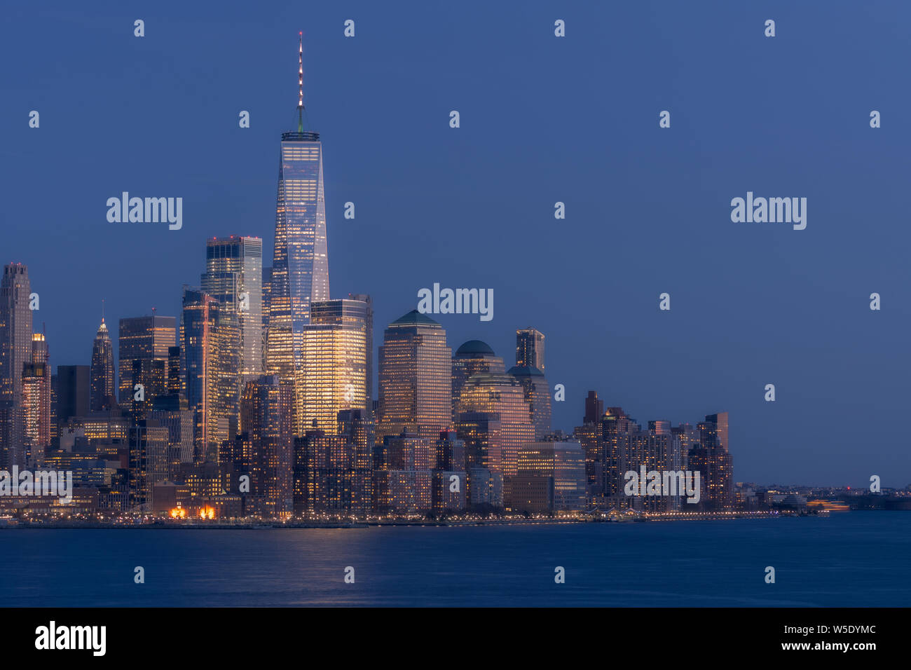 Aerial view of New York city Manhattan skyline cityscape at dusk from ...