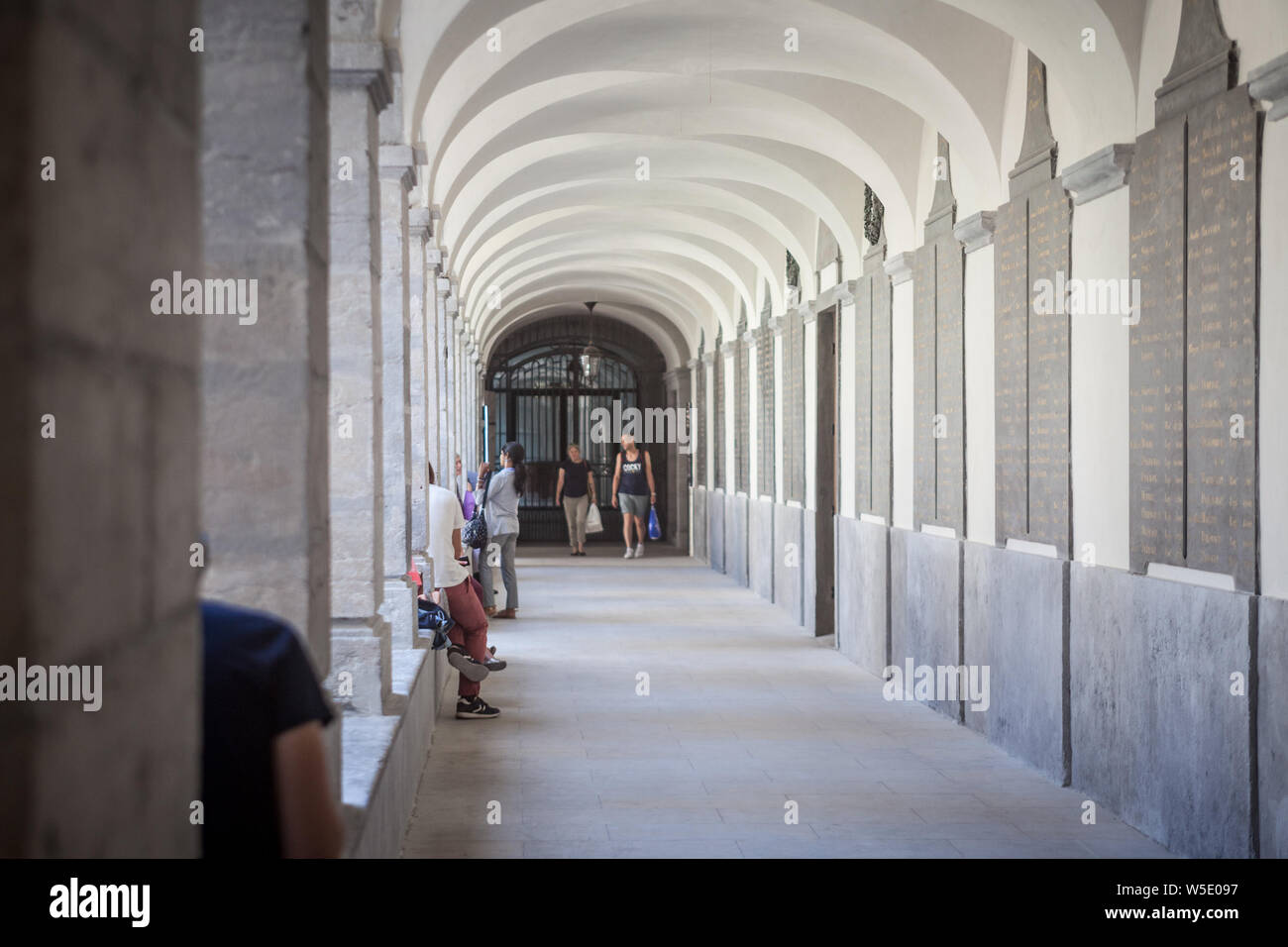 LYON, FRANCE - JULY 19, 2019: Interior cloister (cloitre) of the Hotel Dieu in Lyon, newly renovated. It is one of the landmarks of the city, a former Stock Photo