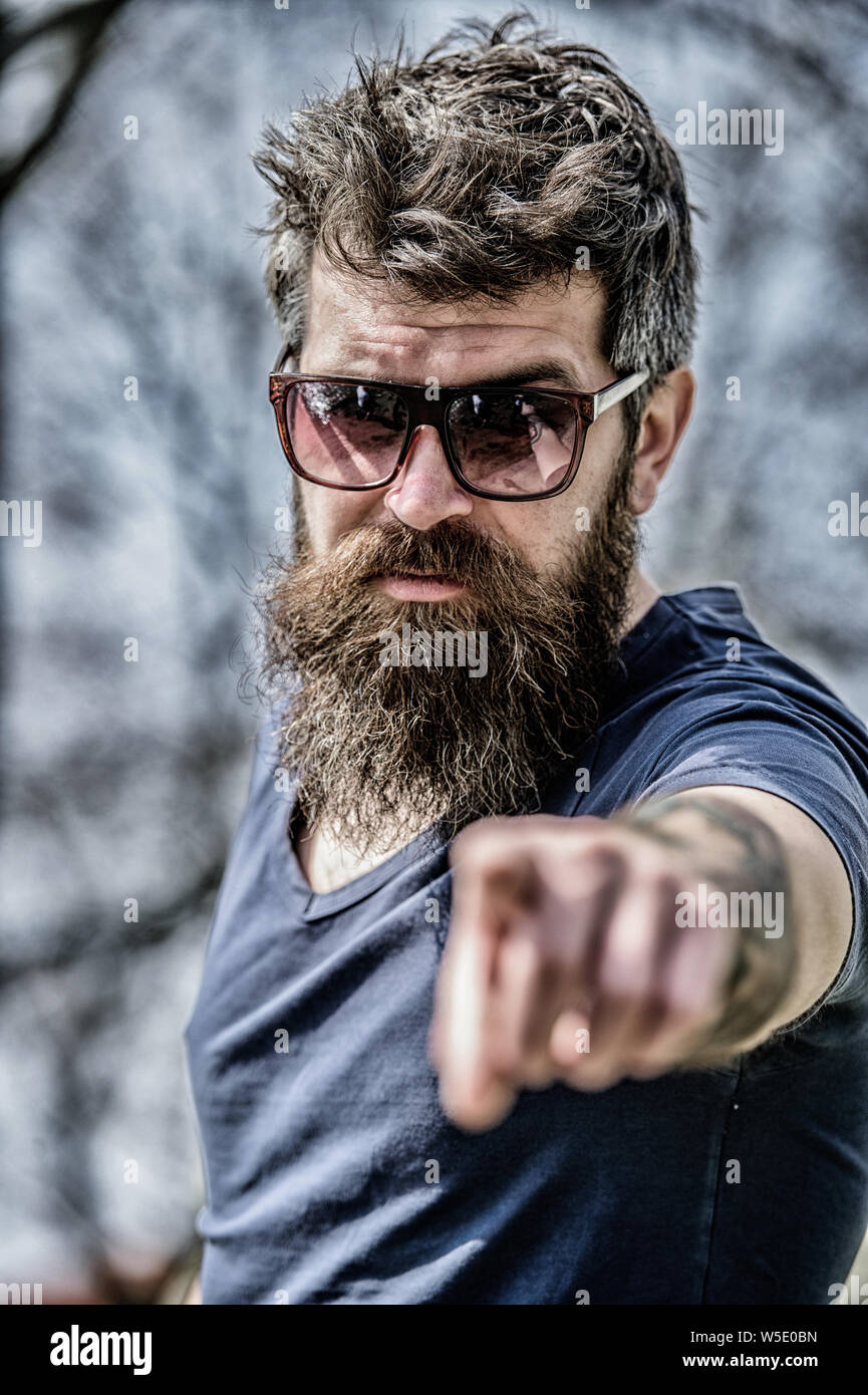 UV filter. Bearded hipster brutal man wear protective sunglasses