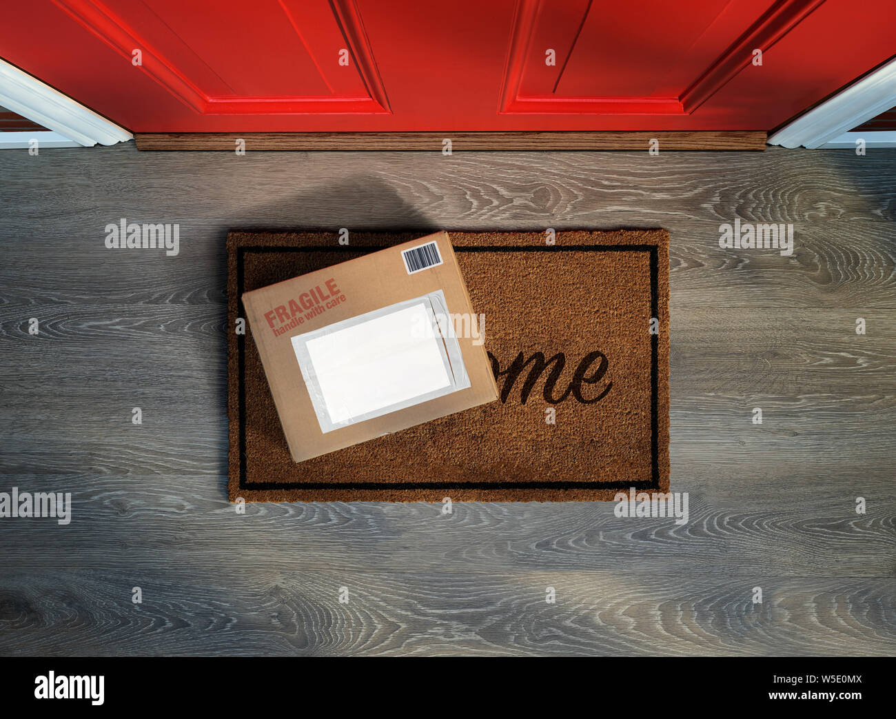 Handle with care, box (parcel) delivered outside door. Add your own