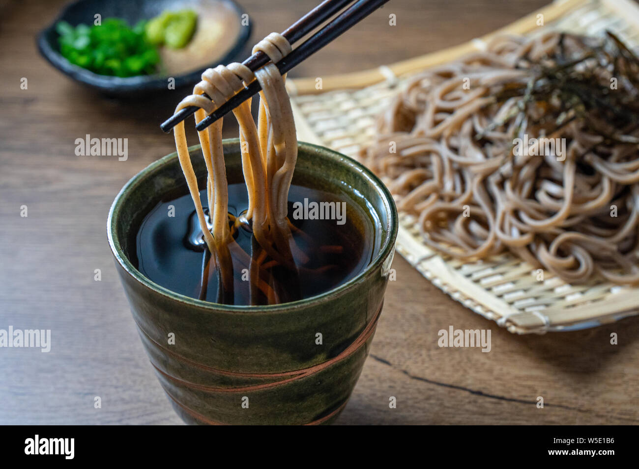 Zaru soba noodles, a traditional Japanese dish Stock Photo
