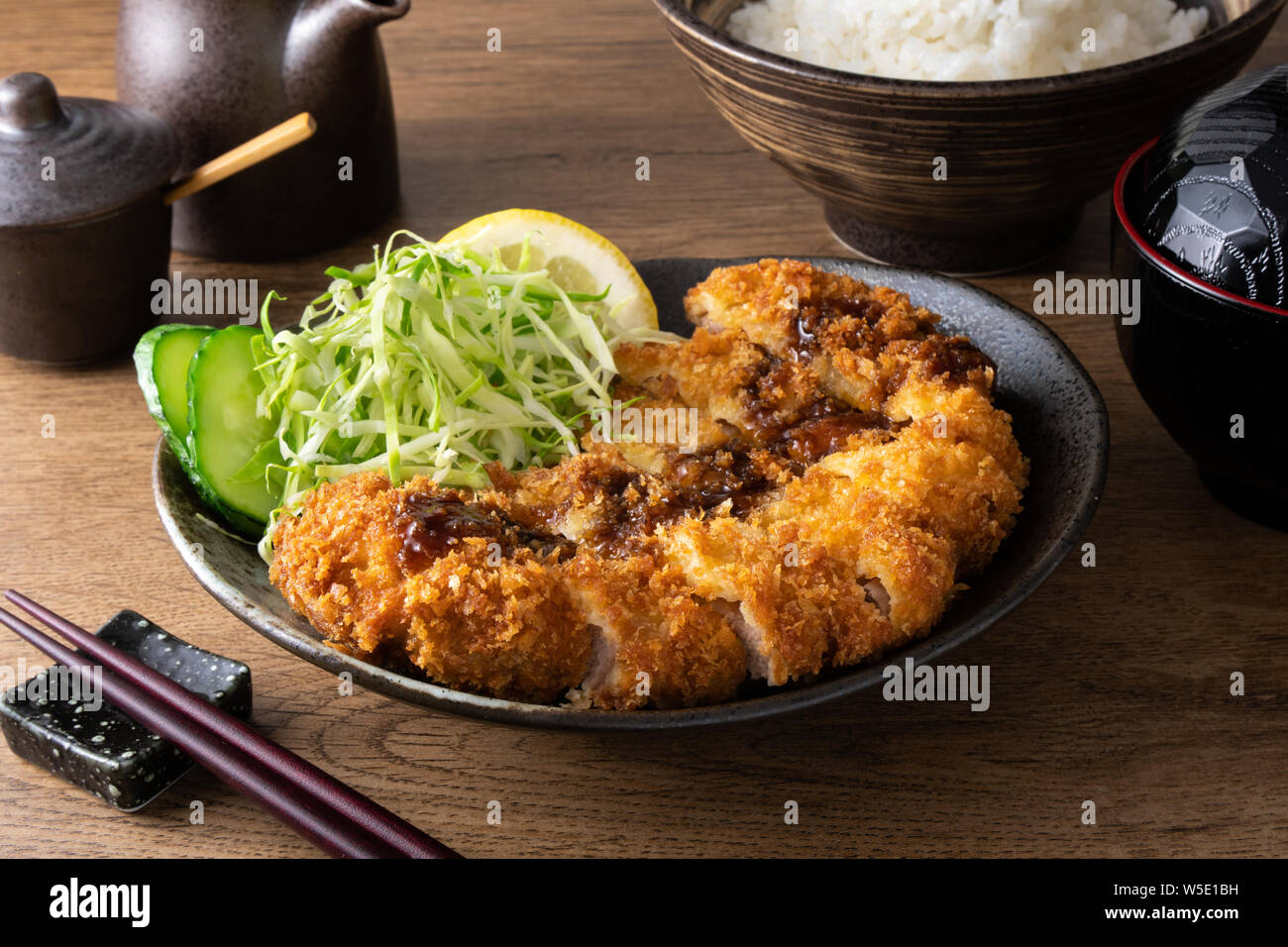 Tonkatsu or deep fried pork, a traditional Japanese dish Stock Photo