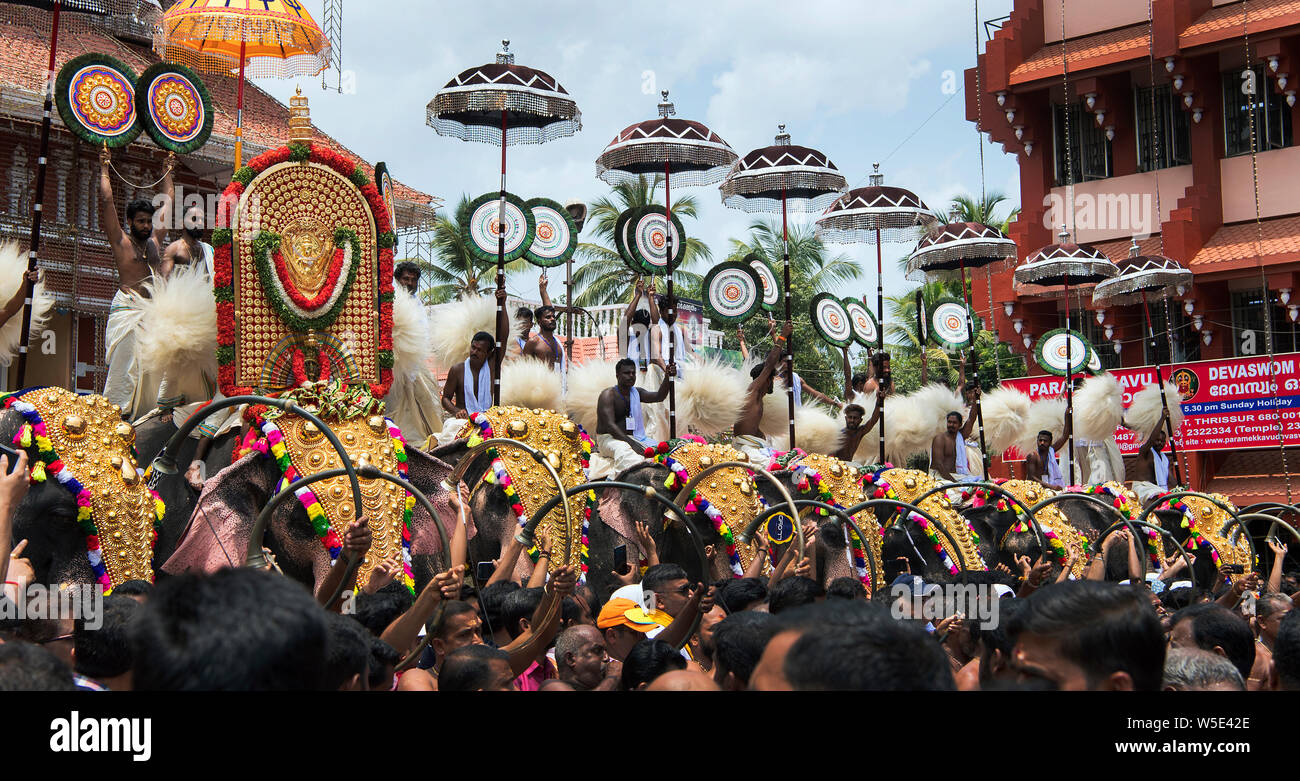 The image of Decorated elephant was taken in Thrissur Pooram festival in Thrissur, Kerala India Stock Photo