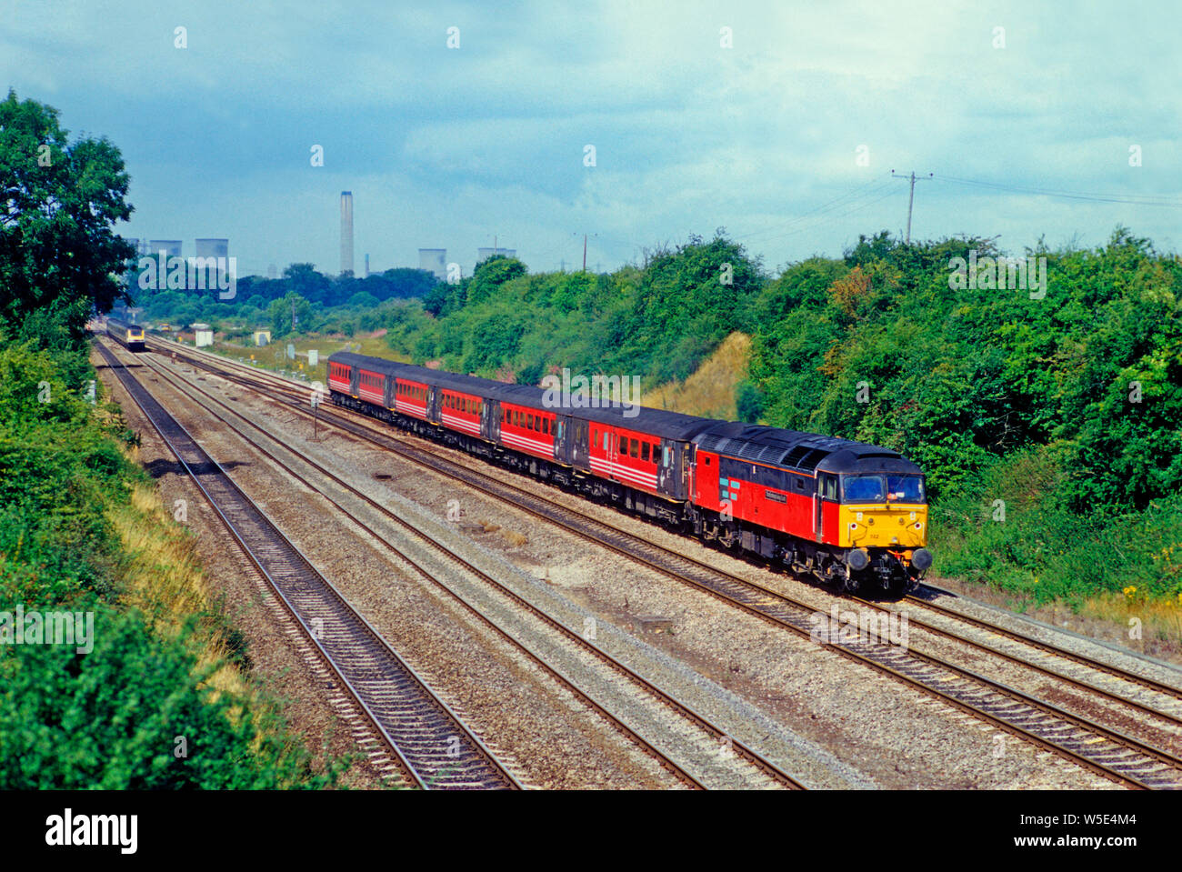 A RES liveried class 47 diesel locomotive number 47742 working a Virgin Cross Country service at South Moreton near Didcot on the 3rd August 2001. Stock Photo