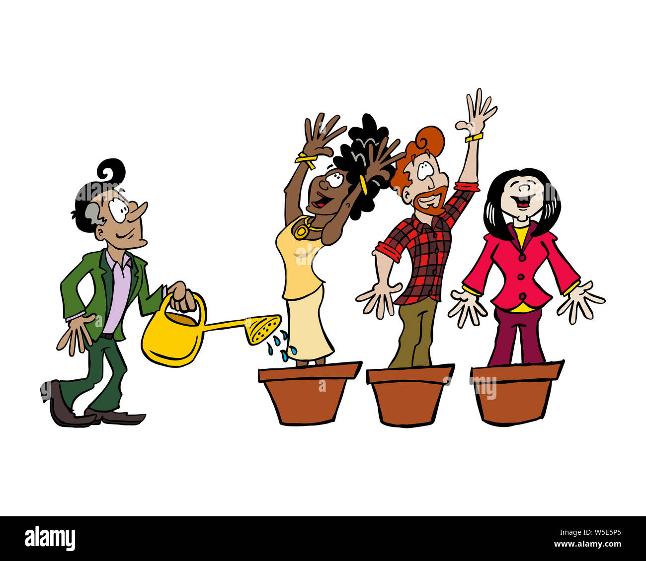 Watering people like plants Stock Photo Alamy