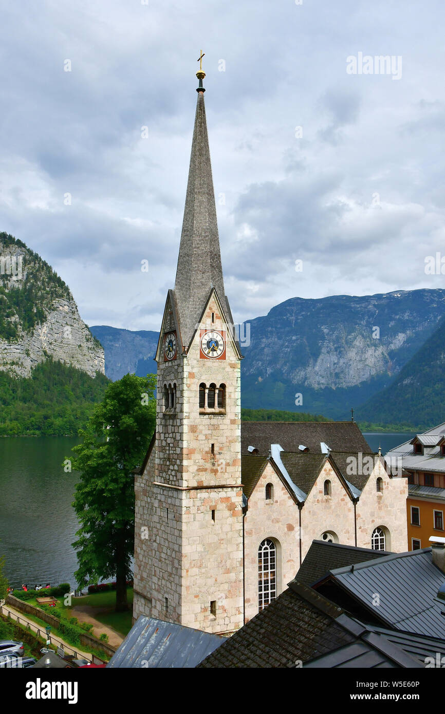 Evangelical church, Hallstatt, Austria, Europe Stock Photo