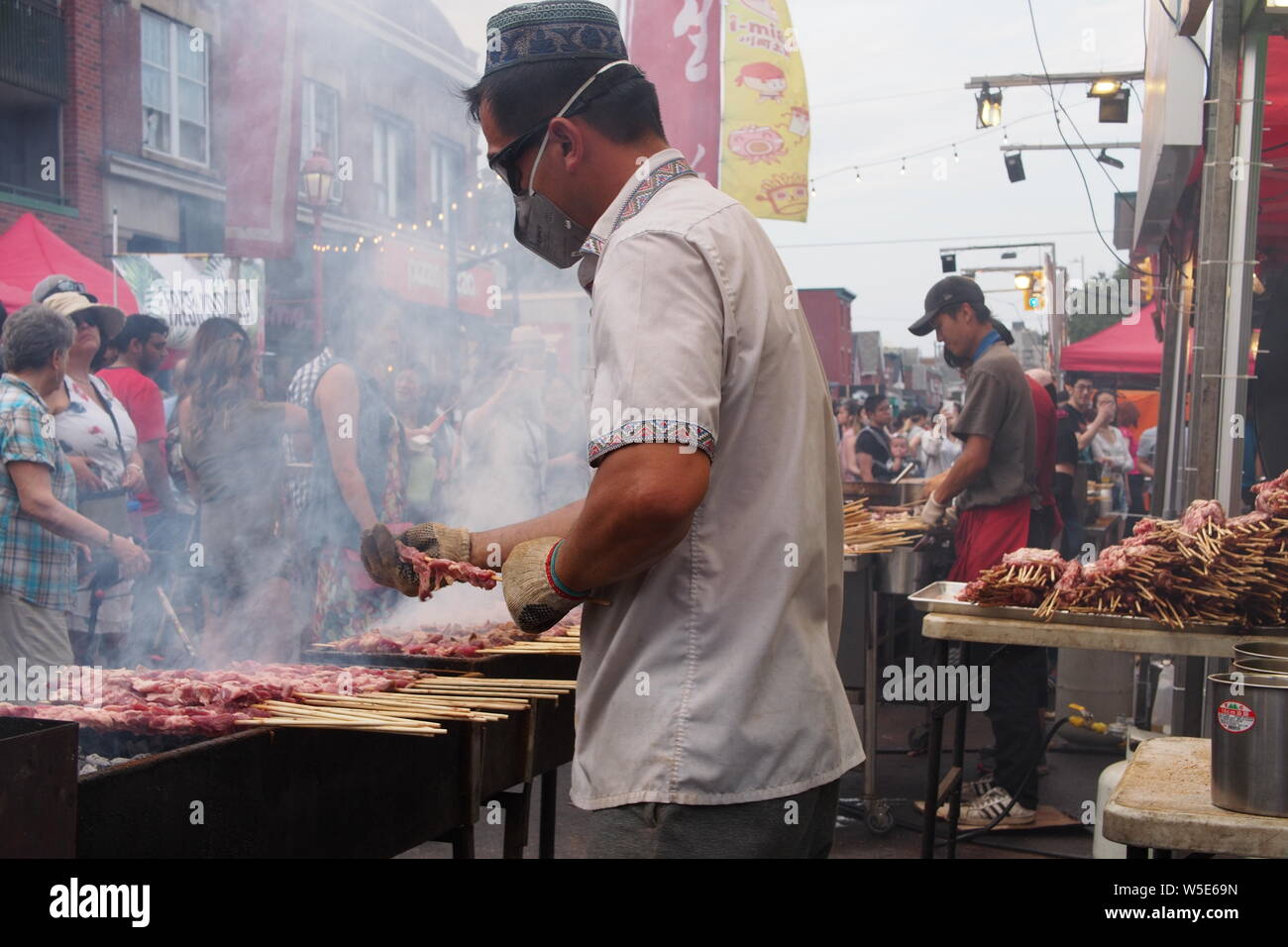 Meat on a stick being grilled at the Ottawa Asian Fest Night Market