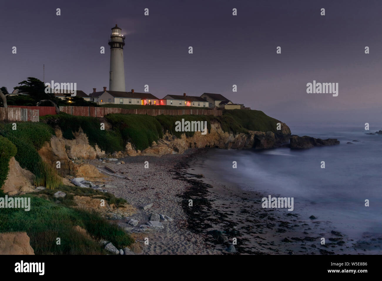 Pigeon Point Light Station and Hostel at Night. Stock Photo