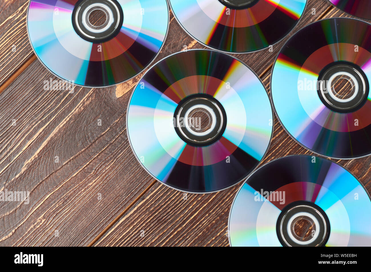 Lots of compact discs and copy space. Stock Photo