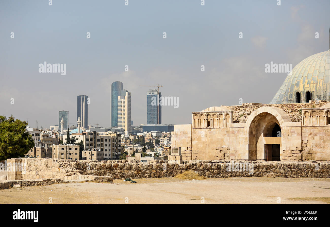 A view of downtown Amman, Jordan, from the ancient hilltop citadel. Stock Photo