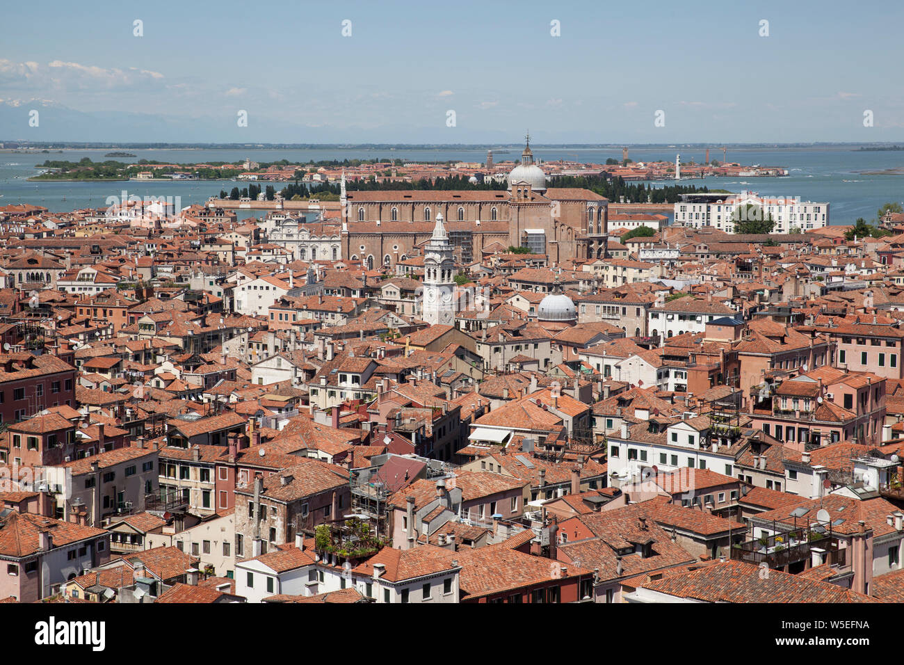 The view from the top of Campanile di San Marco in Piazza San Marco, Venice.St Mark's Campanile is the bell tower of St Mark's Basilica in Venice. Stock Photo