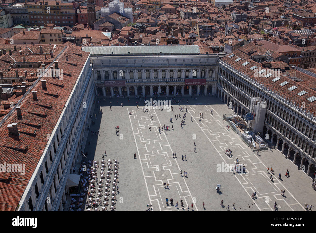 The view from the top of Campanile di San Marco in Piazza San Marco, Venice.St Mark's Campanile is the bell tower of St Mark's Basilica in Venice. Stock Photo